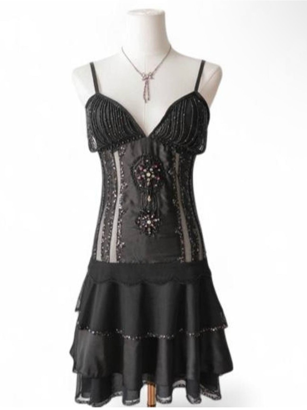 Stunning PINKO Italian Luxury Vintage Beaded Corset Mini Dress dark fairy